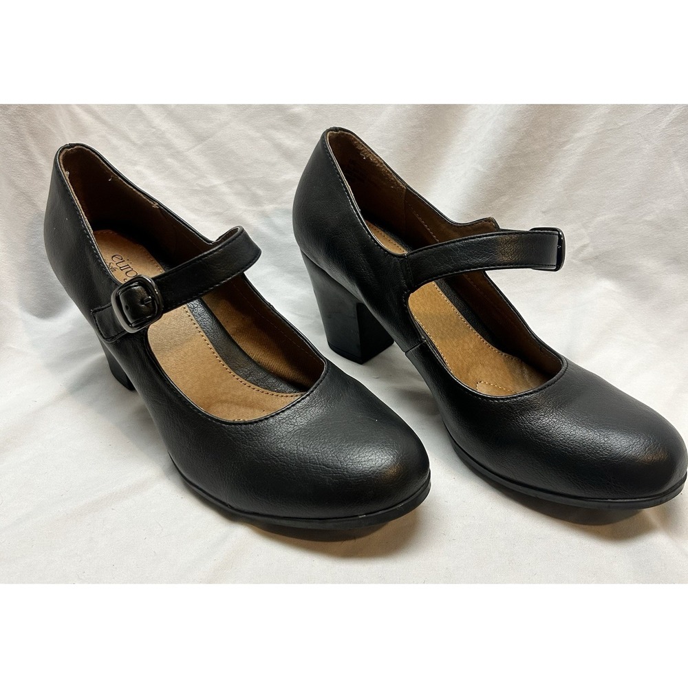 Eurosoft Netty Black Mary Jane Pumps Heels Buckle Strap Womens 11 M